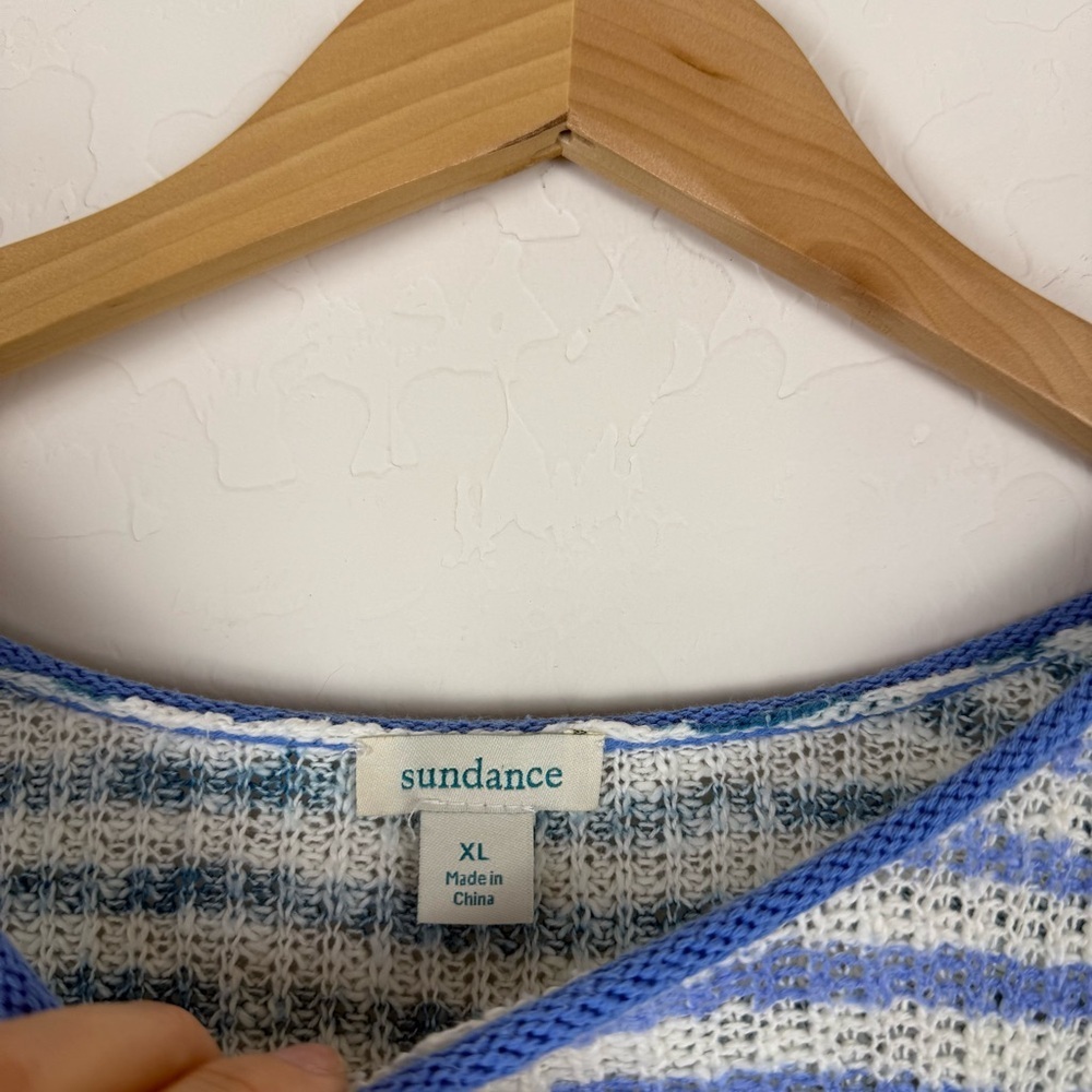 Sundance Journey Joy Open Knit Short-Sleeve Sweater Top Sky Stripe - Picture 7 of 9